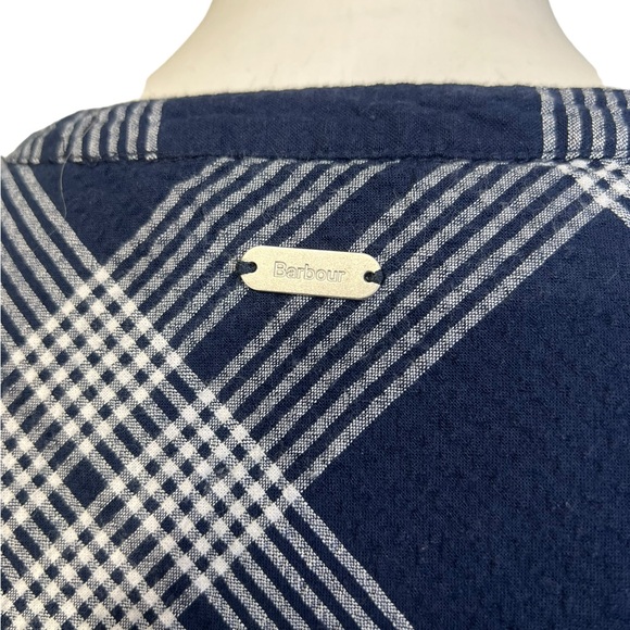 Barbour Renfew dress US 6 blue/white plaid 100% cotton A-line casual 3/4 slv - Picture 5 of 8